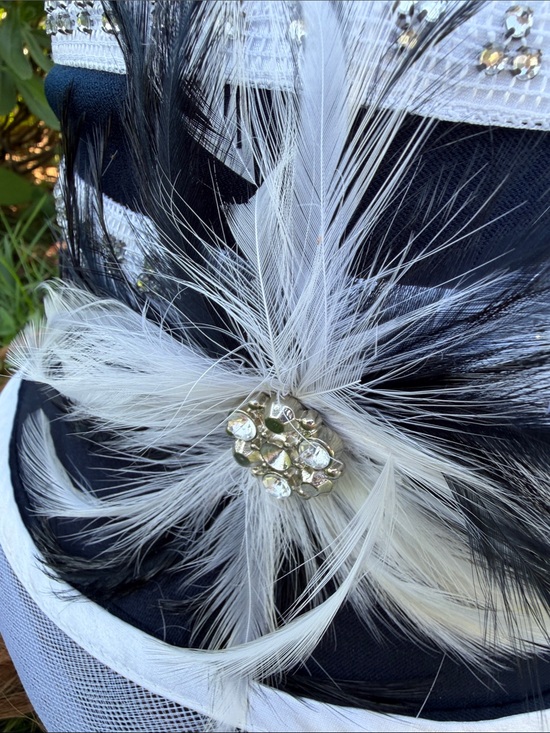 Elegant Black and Light Blue Women\'s Dress Hat with Feather Accent- Roma main image 5